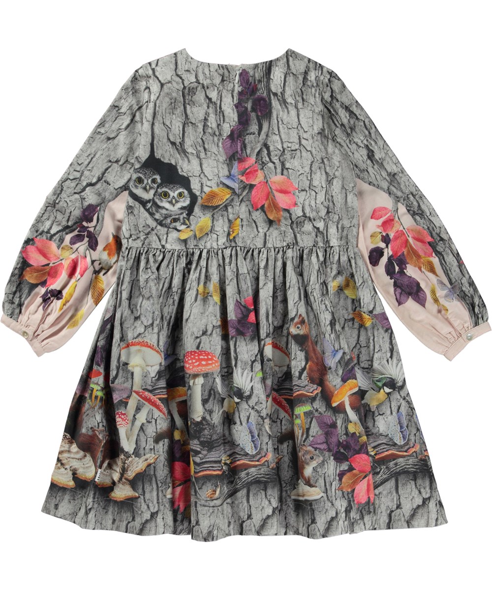 Como - Be A Tree - Graues knielanges Kleid mit Placement-Holzdruck