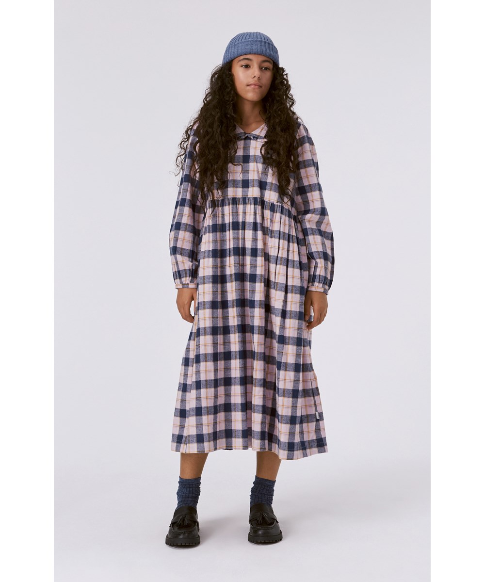 Corlissa - Alpine Check - Rosa Midikleid mit Karos und "Peter Pan"-Kragen