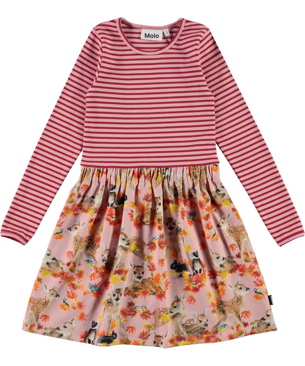 Credence - Autumn Fawns - Öko rosa Kleid mit Hirschen und Kaninchen