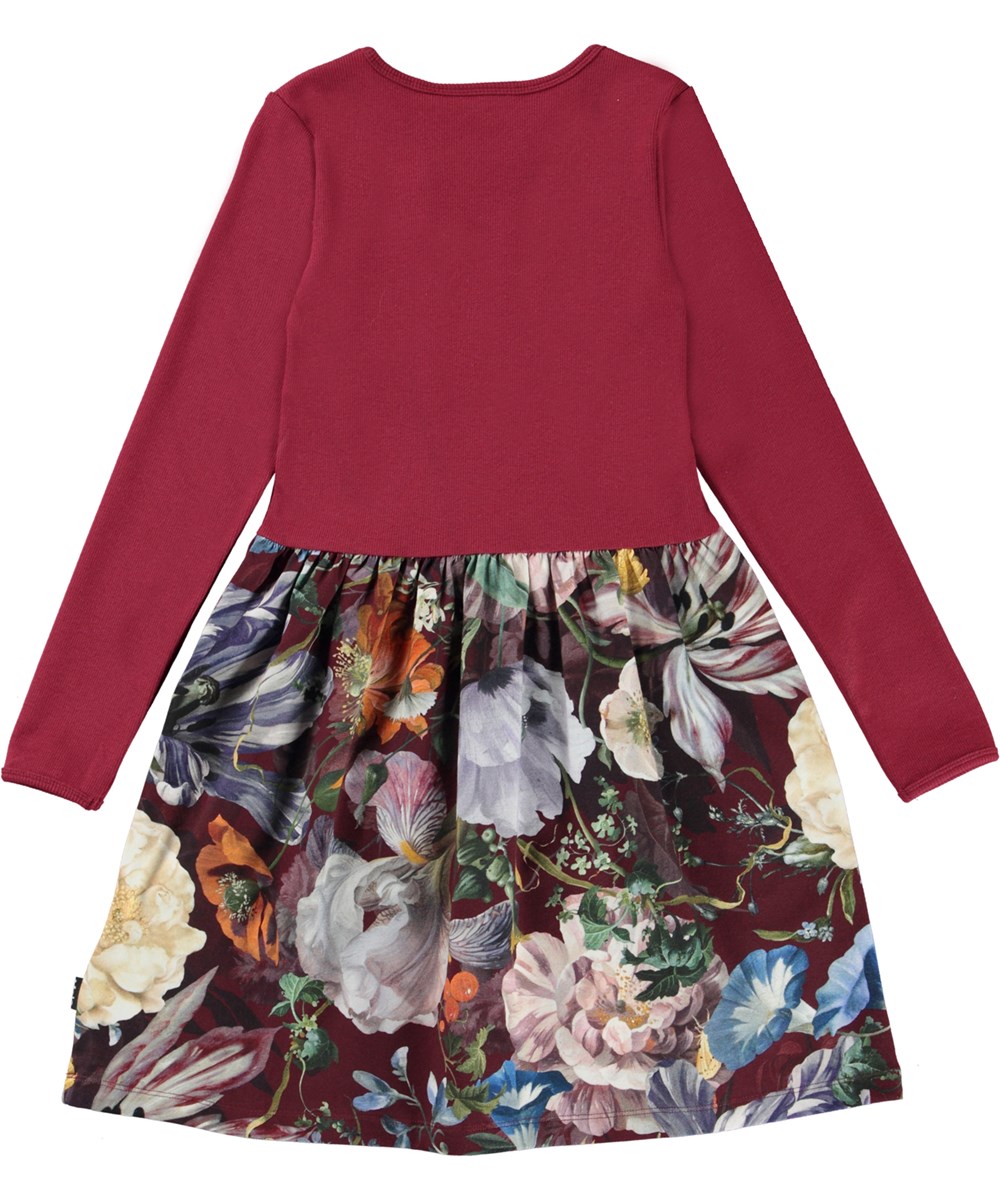 Credence - Botanical Canvas - Öko rotes Kleid mit Blumendruck