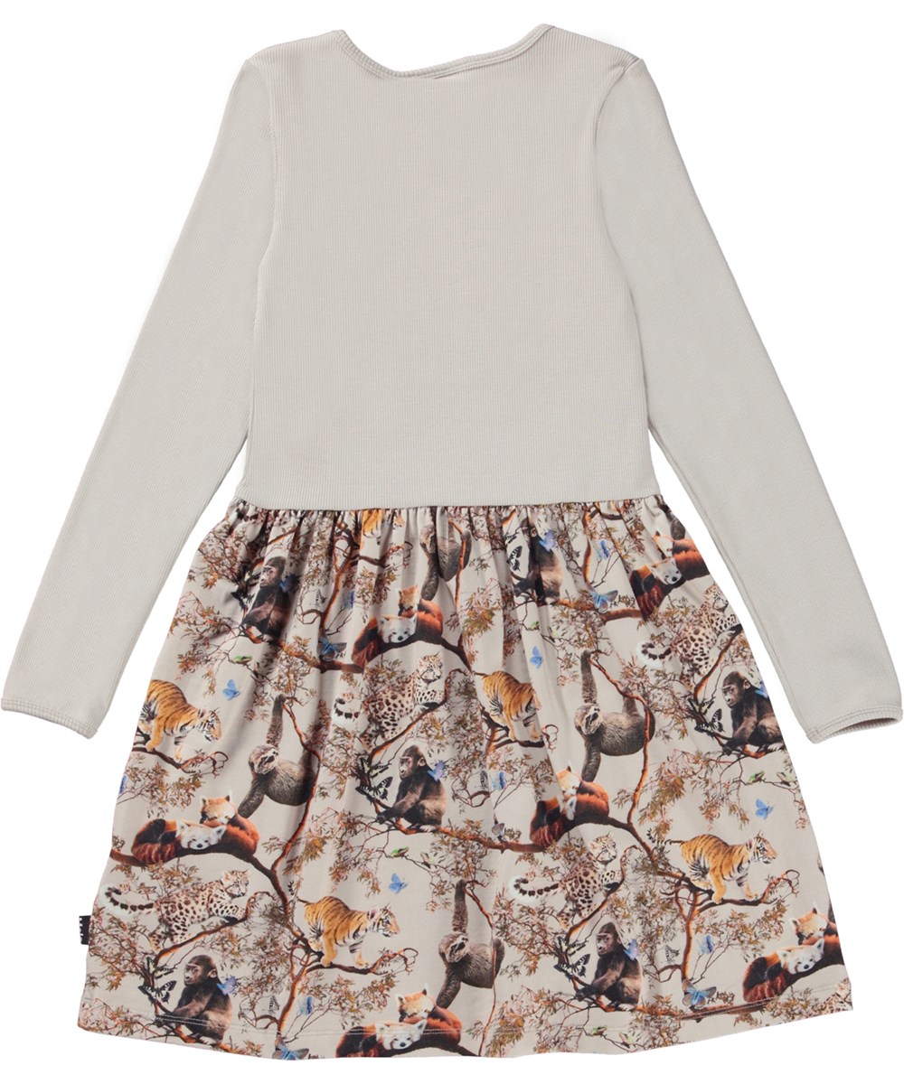 Credence - Cubs Harmony - Graues Öko-Jersey-Kleid mit Baby-Tiere-Print