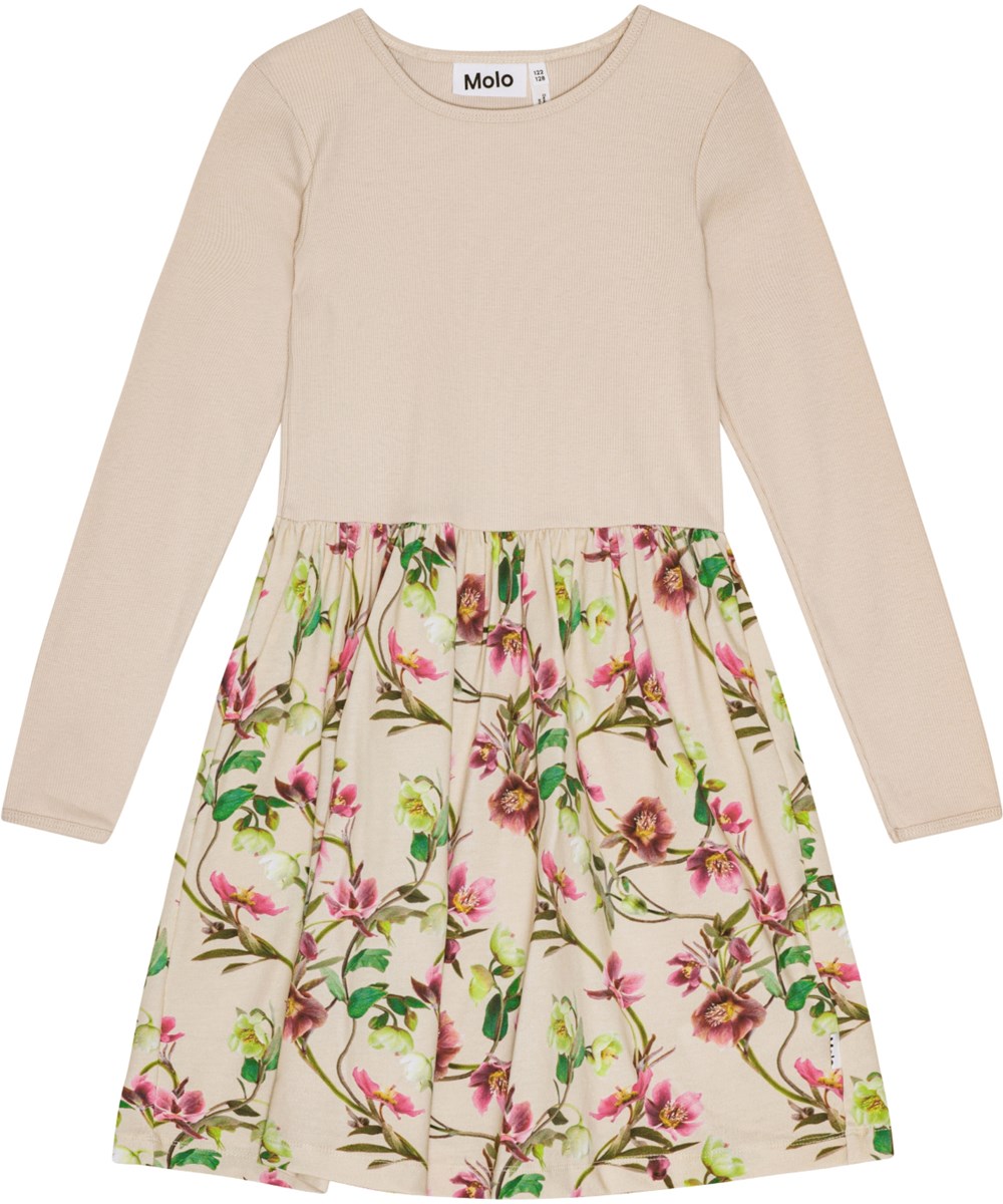 Credence - Hellebore - Pulverfarbenes langärmeliges Kleid aus Öko-Baumwolle mit Blumenmuster.