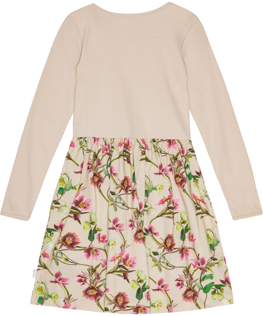 Credence - Hellebore - Pulverfarbenes langärmeliges Kleid aus Öko-Baumwolle mit Blumenmuster.