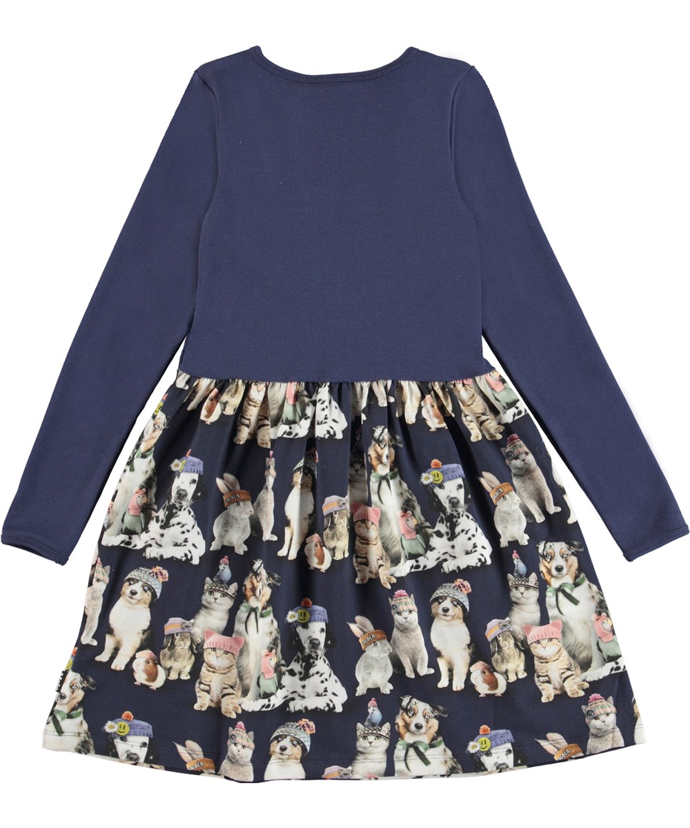 Credence - Snow Ready - Öko blaues Kleid mit Tiere-Druck