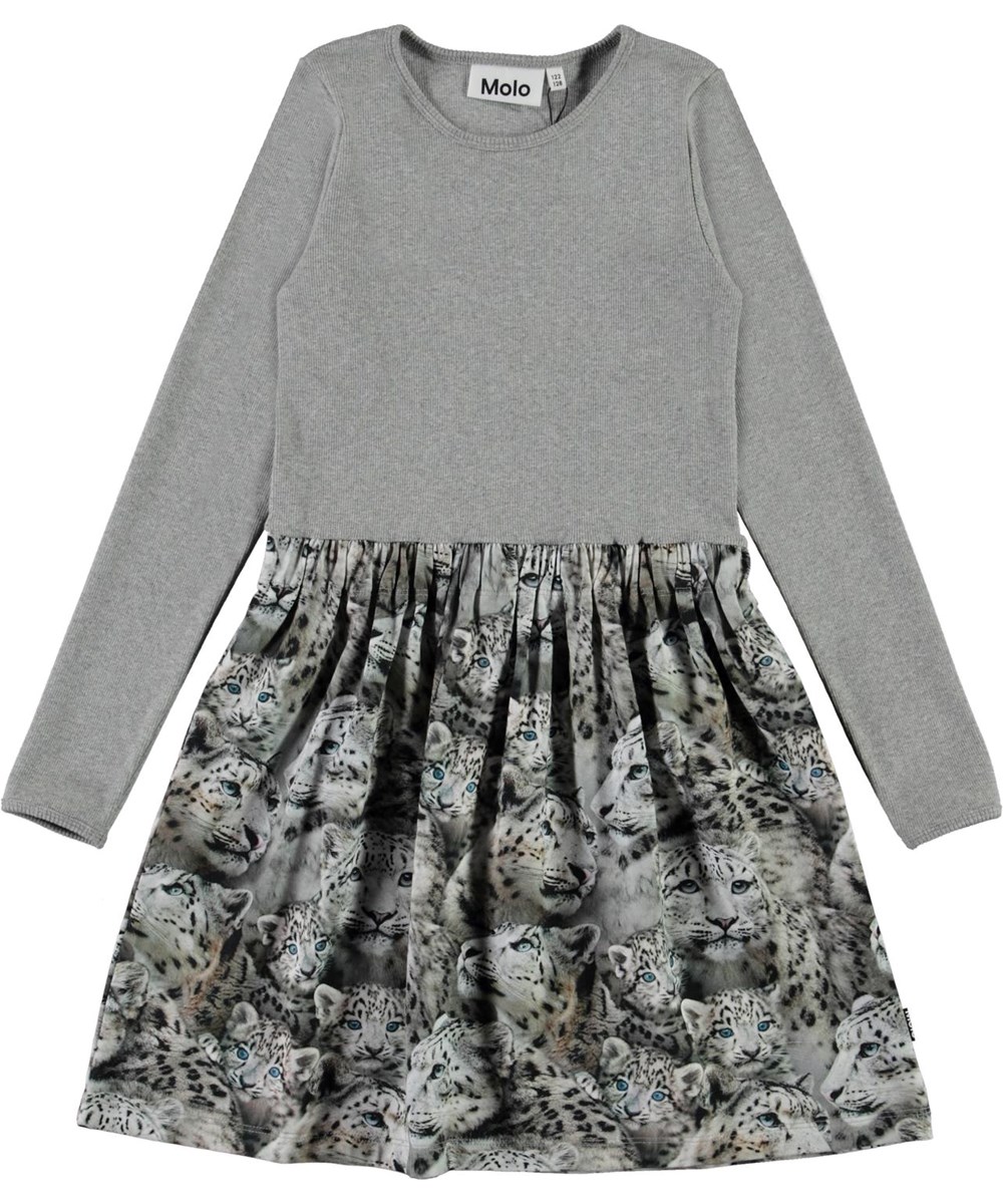 Credence - Winter Leopards - Öko graues Kleid mit Schneeleoparden