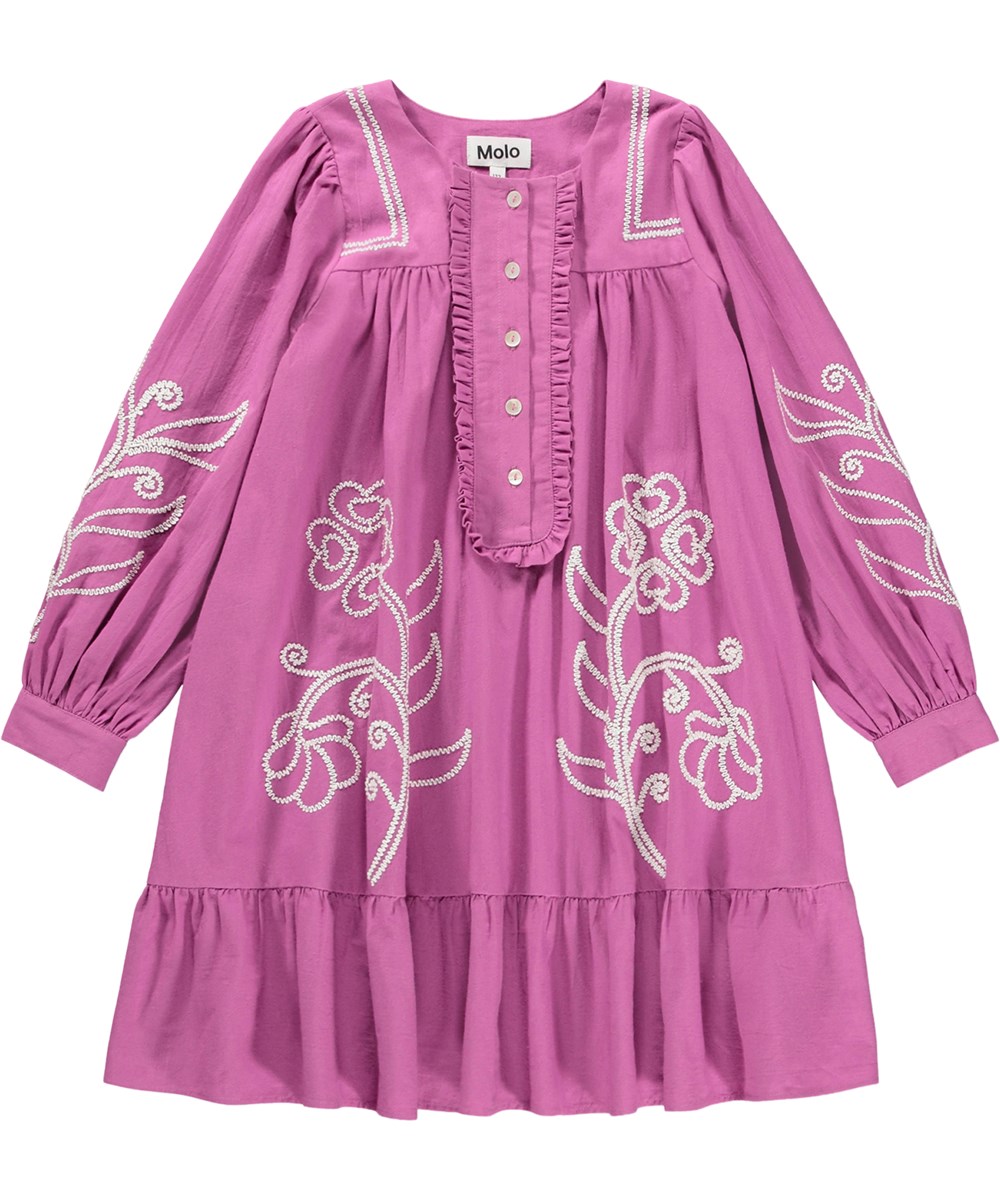 Crelo - Charisma - Lila Kleid für Kinder aus Bio-Baumwolle mit Stickerei