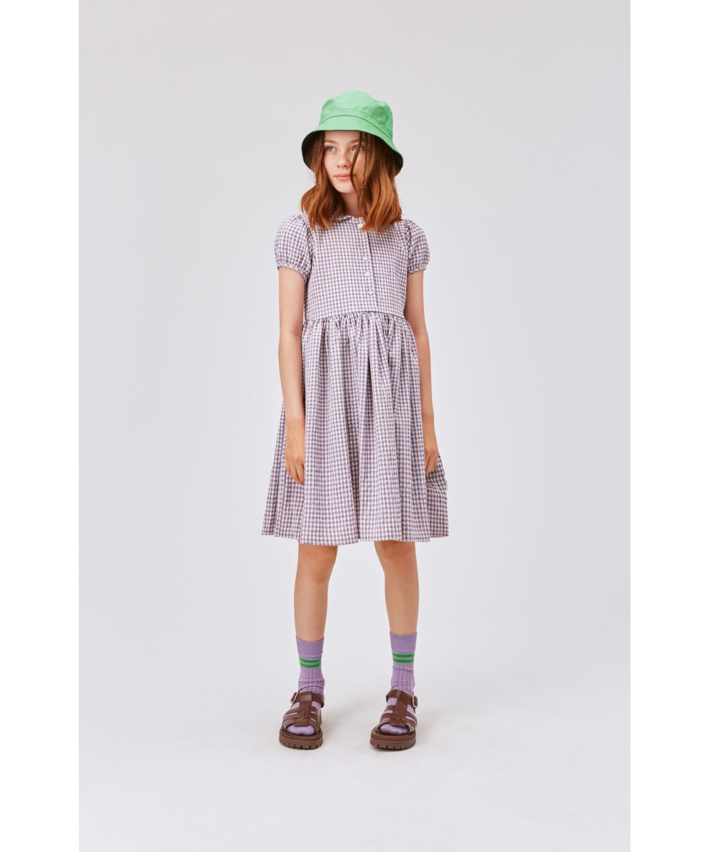 Cybil - Purple Picnic - Lila-weiß kariertes Kleid mit Peter-Pan-kragen