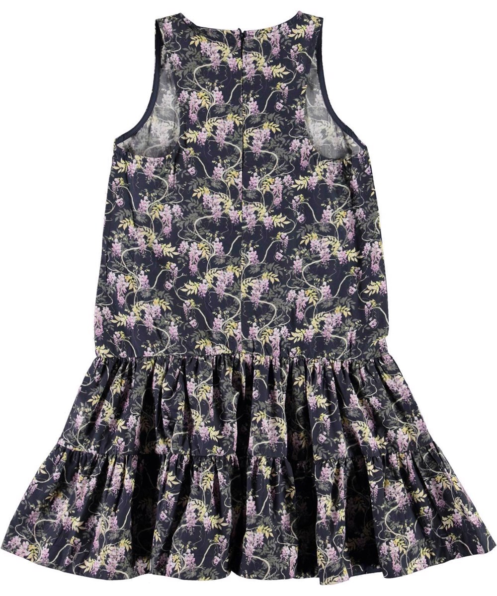 Cybille - Mini Wisteria - Dunkles Öko-Kleid mit Blumendruck