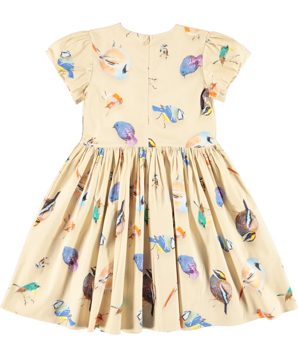 Cyrilli - Floating Birds - Hellgelbes Öko-Kleid mit Vogelaufdruck