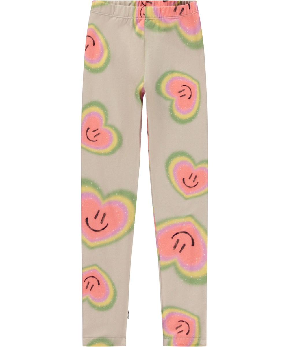 Niki - Aura Hearts - Beige Öko-Leggings mit Allover-Aura-Print