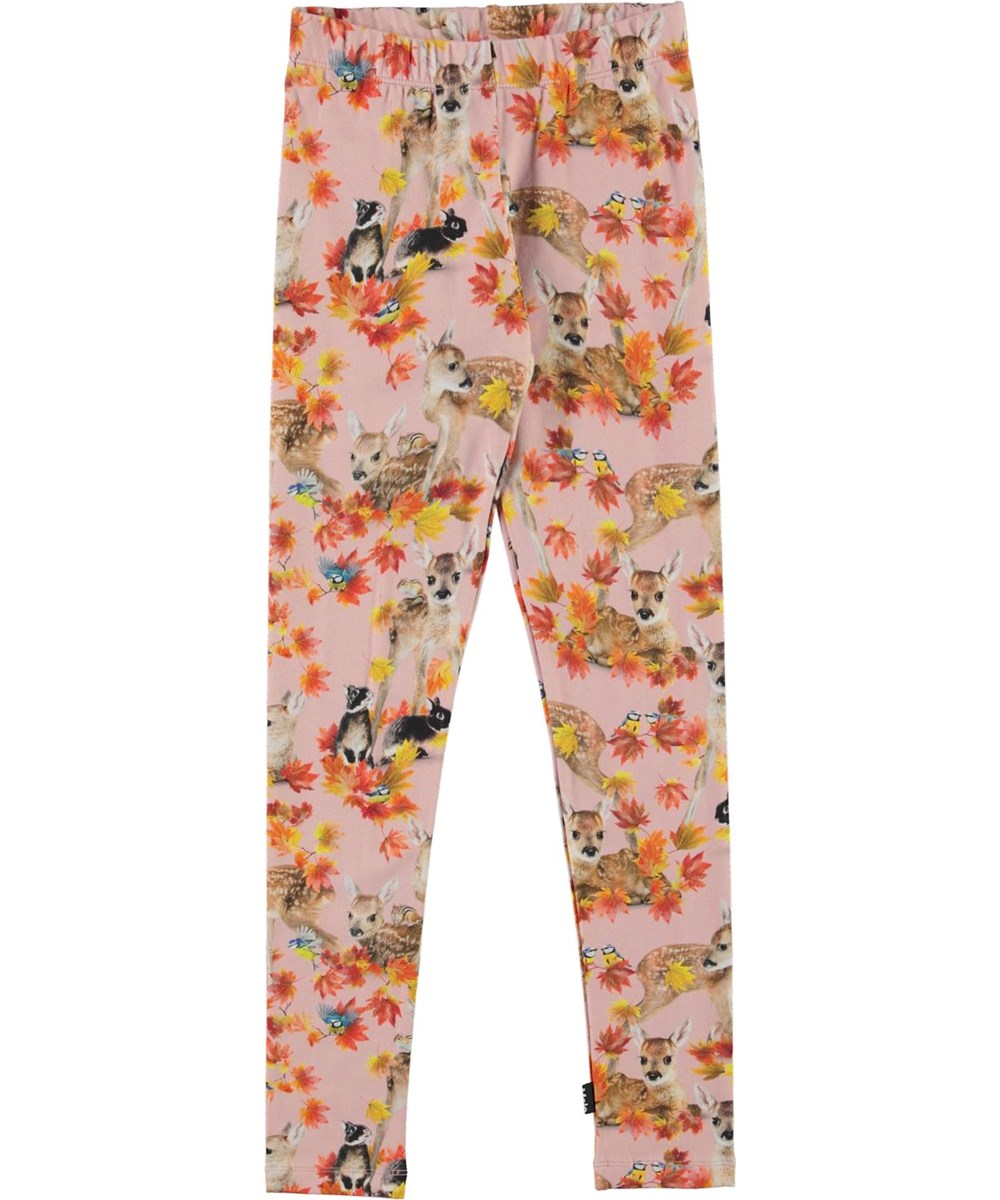 Niki - Autumn Fawns - Öko rosa Leggings mit Hirsch-Druck