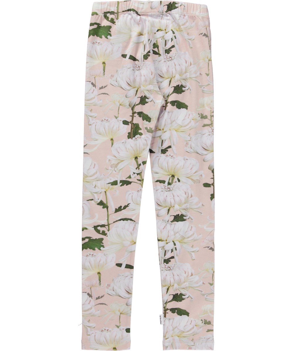 Niki - Flowery - Rosa Leggings aus Öko-Jersey mit Blumendruck