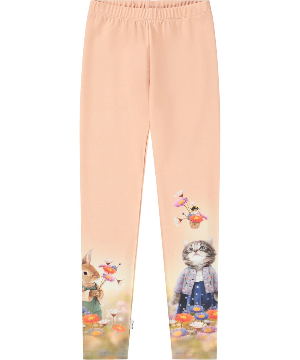 Niki - In The Meadow - Rosa Leggings für Kinder aus Öko-Baumwolle mit Tiermuster.