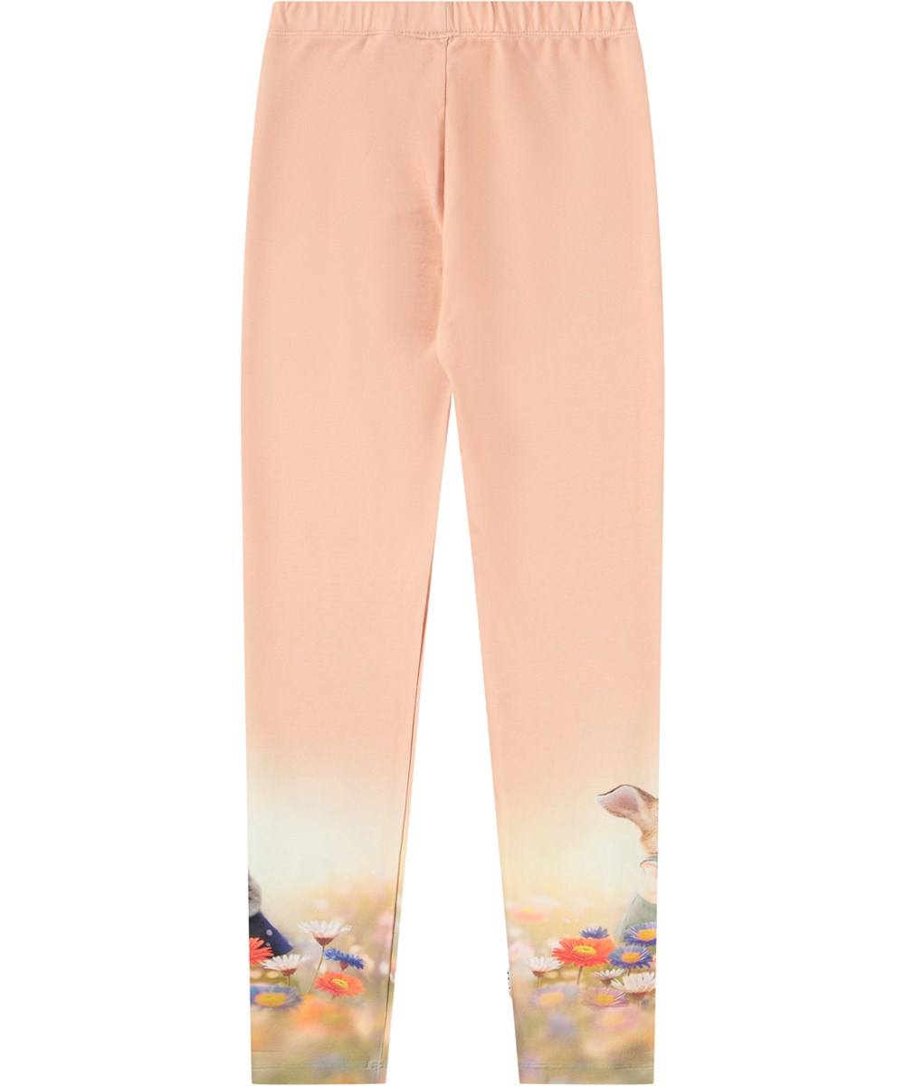 Niki - In The Meadow - Rosa Leggings für Kinder aus Öko-Baumwolle mit Tiermuster.