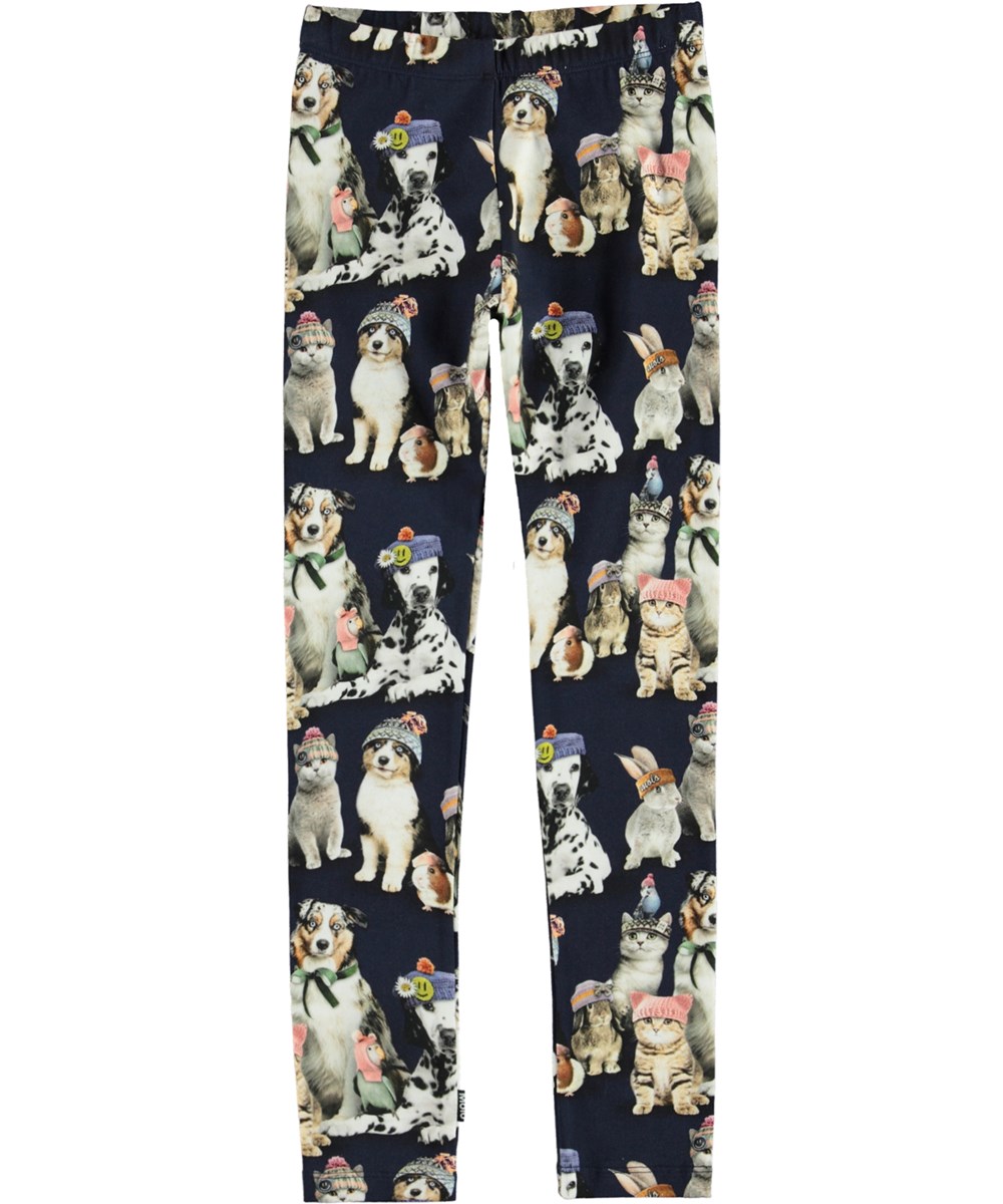 Niki - Snow Ready - Öko-Leggings in Blau mit Tiere-Druck