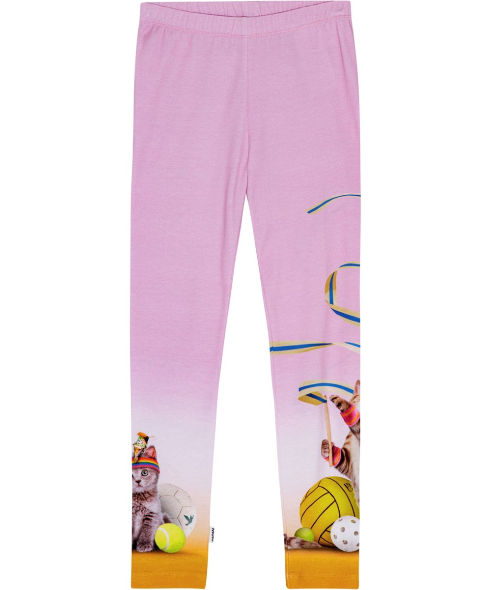 Niki - Sporty Cats - Rosa Leggings aus Öko-Baumwolle mit einem Kätzchen-Print.