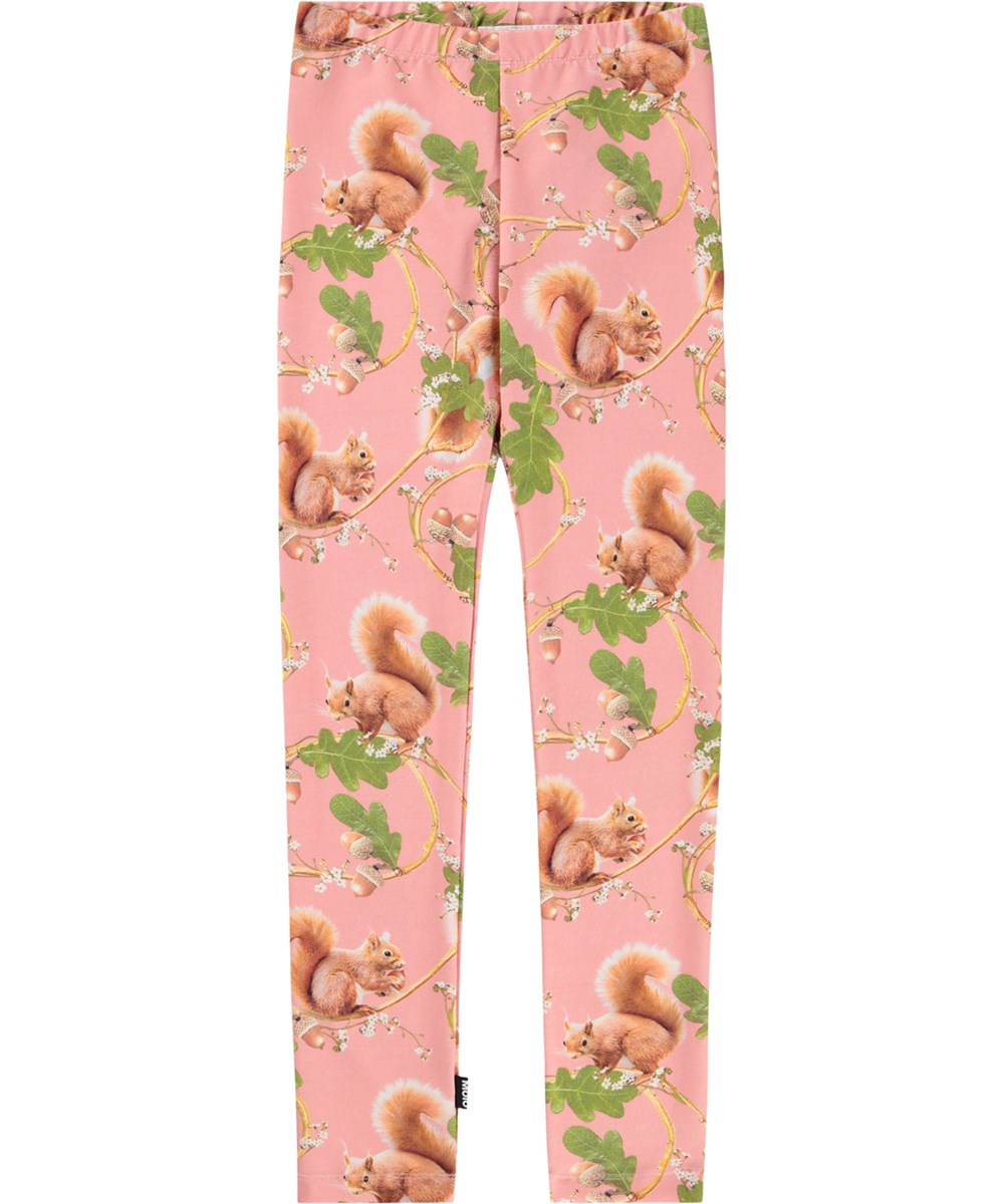 Niki - Squirrel Forest - Rosenleggings für Kinder aus Öko-Baumwolle mit Eichhörnchen-Print.