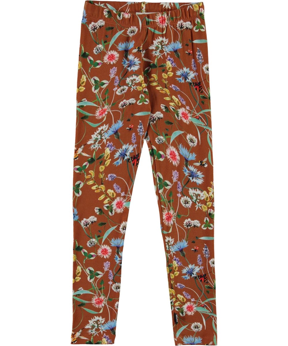 Niki - Wildflowers - Öko braune Leggings mit Blumen