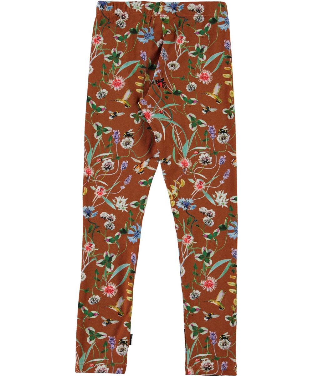 Niki - Wildflowers - Öko braune Leggings mit Blumen