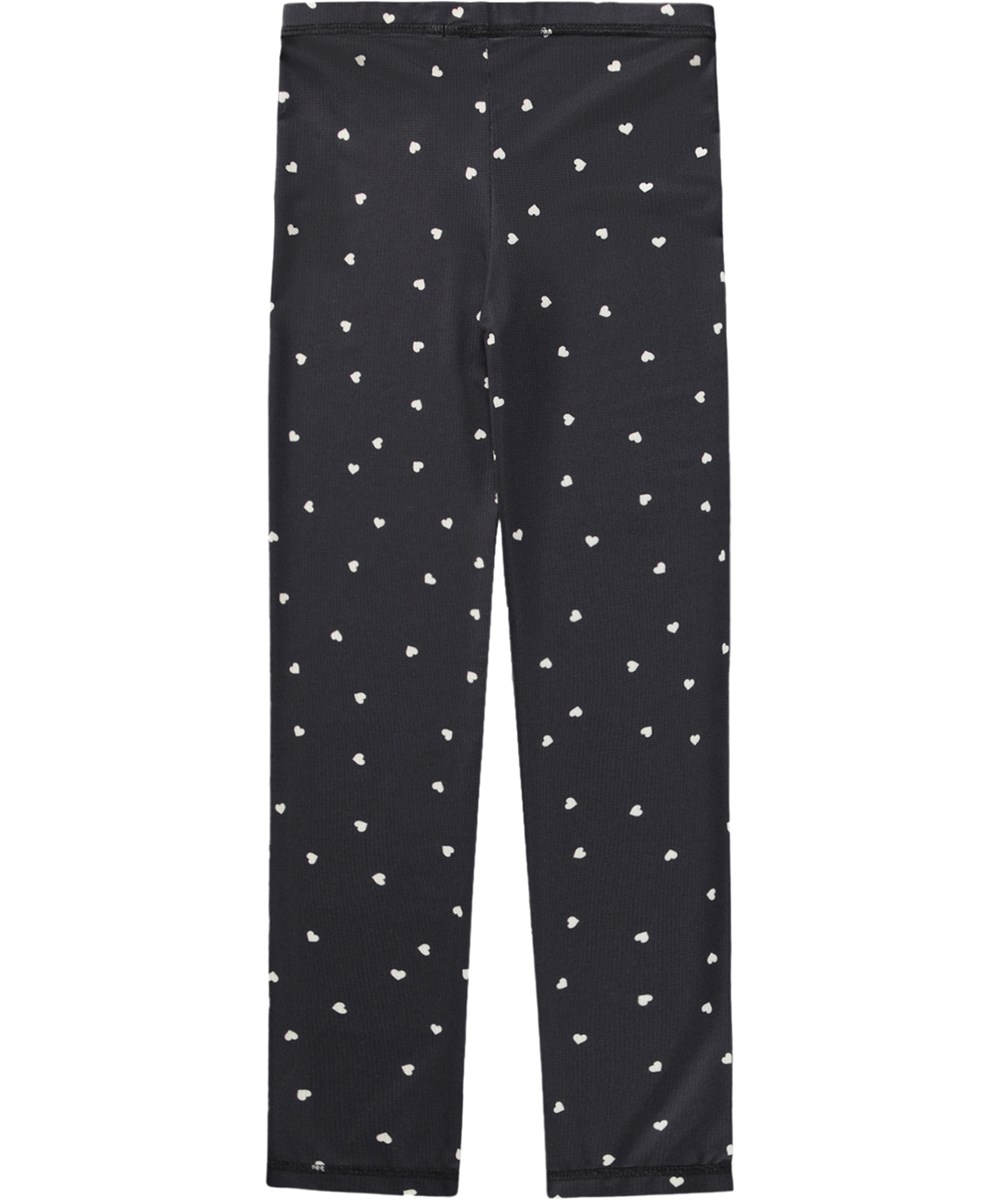 Nikita - Confetti_Black - Schwarze Leggings für Kinder mit Herzmuster
