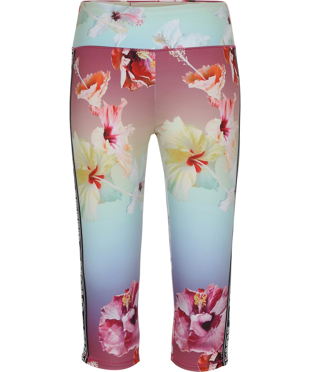 Orlaith - Hibiscus Rainbow - Kurze Sportsleggings mit Blumen Print