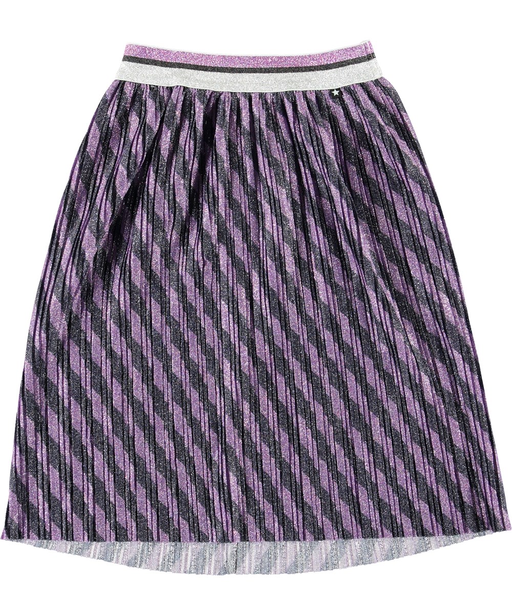 Bailini - Manga Stripe - Plissierter grauer und lila Rock mit Glimmer
