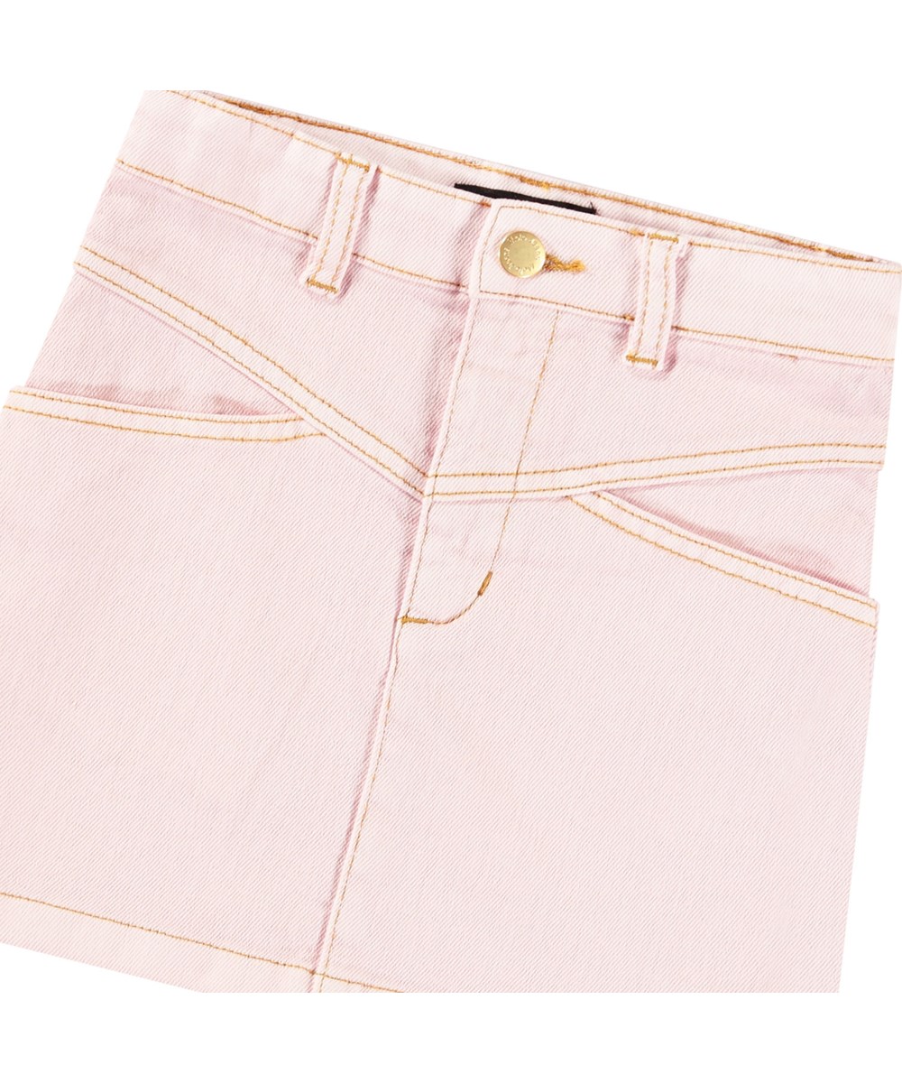 Baji - Charlotte Pink - Rosa Jeansrock mit braunen Nähten für Kinder.