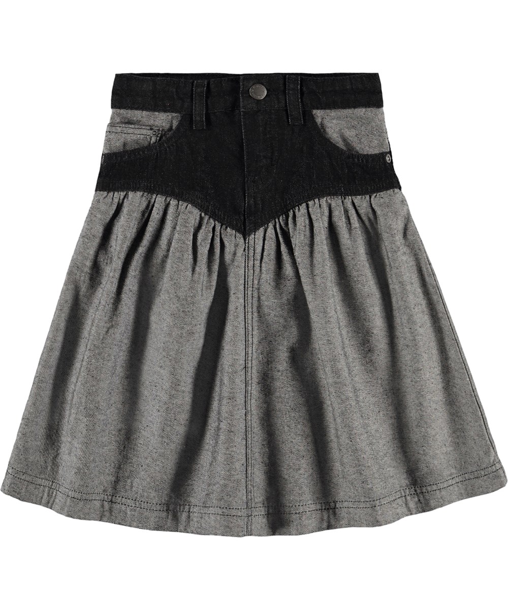 Becca - Two Sides Black - Grauer und blauer Jeansrock für Kinder aus Öko-Baumwolle