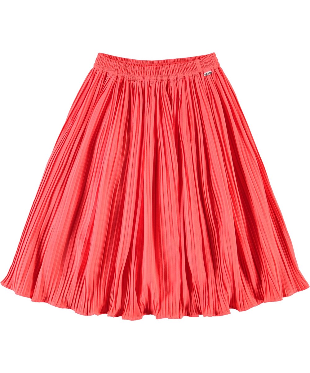 Becky - Neon Coral - Neon korallenroter plissierter Rock