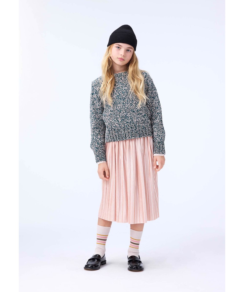 Becky - Rose Cloud - Plissierter Rock für Kinder aus weichem rosafarbenem Velours.