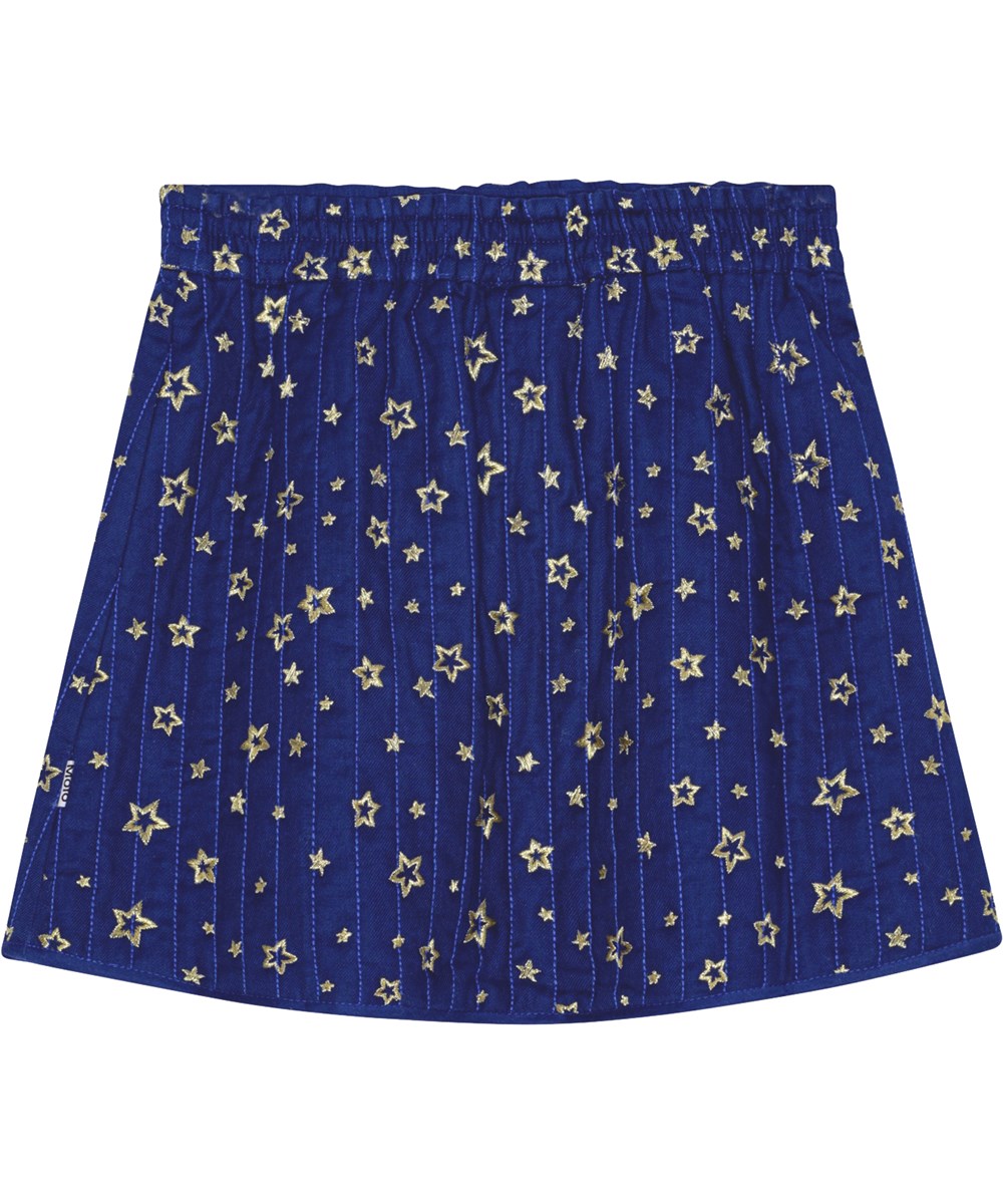 Benedicte - Shiny Stars - Exklusiver marineblauer gesteppter Rock mit goldbestickten Sternen.