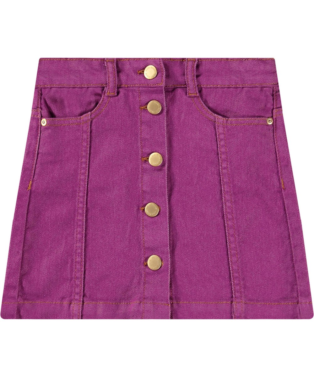 Bera - Lilac Grape - Lila Jeansrock mit goldfarbenen Knöpfen als Verschluss für Kinder.