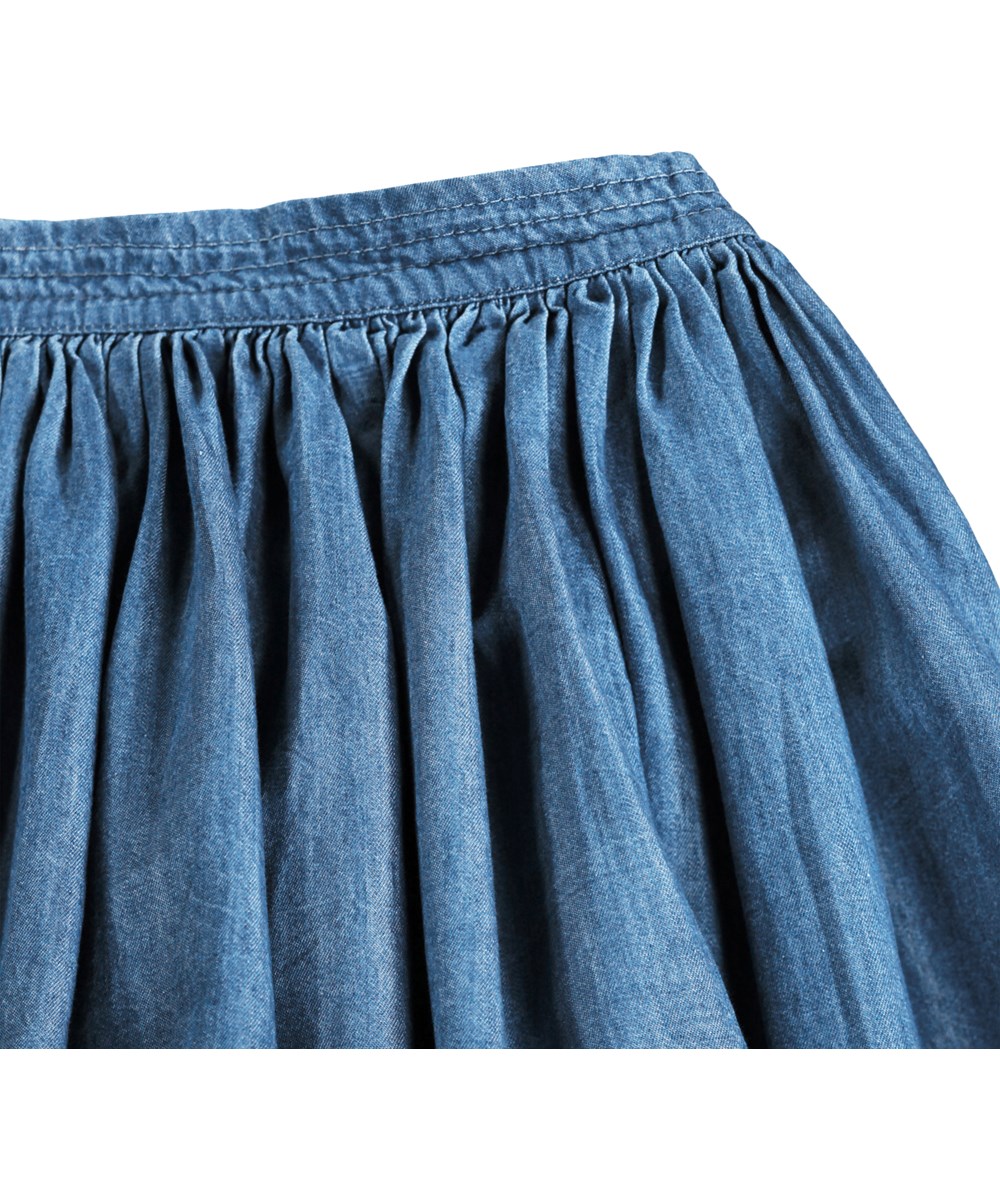 Bernie - Wonder Rainbow - Blauer Jeansrock für Kinder aus Öko-Baumwolle mit Stickerei