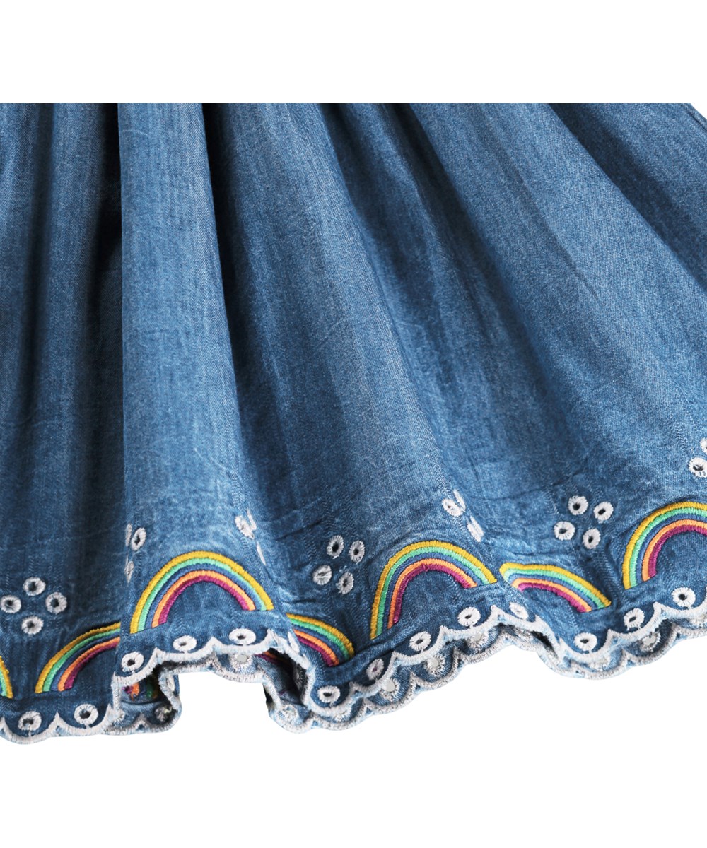 Bernie - Wonder Rainbow - Blauer Jeansrock für Kinder aus Öko-Baumwolle mit Stickerei