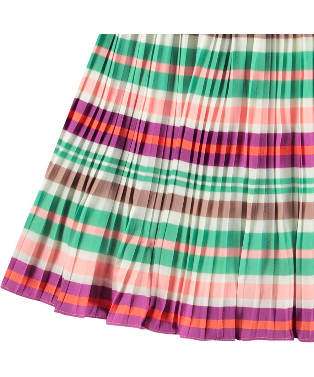 Bess - Exotic Stripe - Gefalteter gestreifter Rock in mehreren Farben mit elastischem Bund für Kinder.