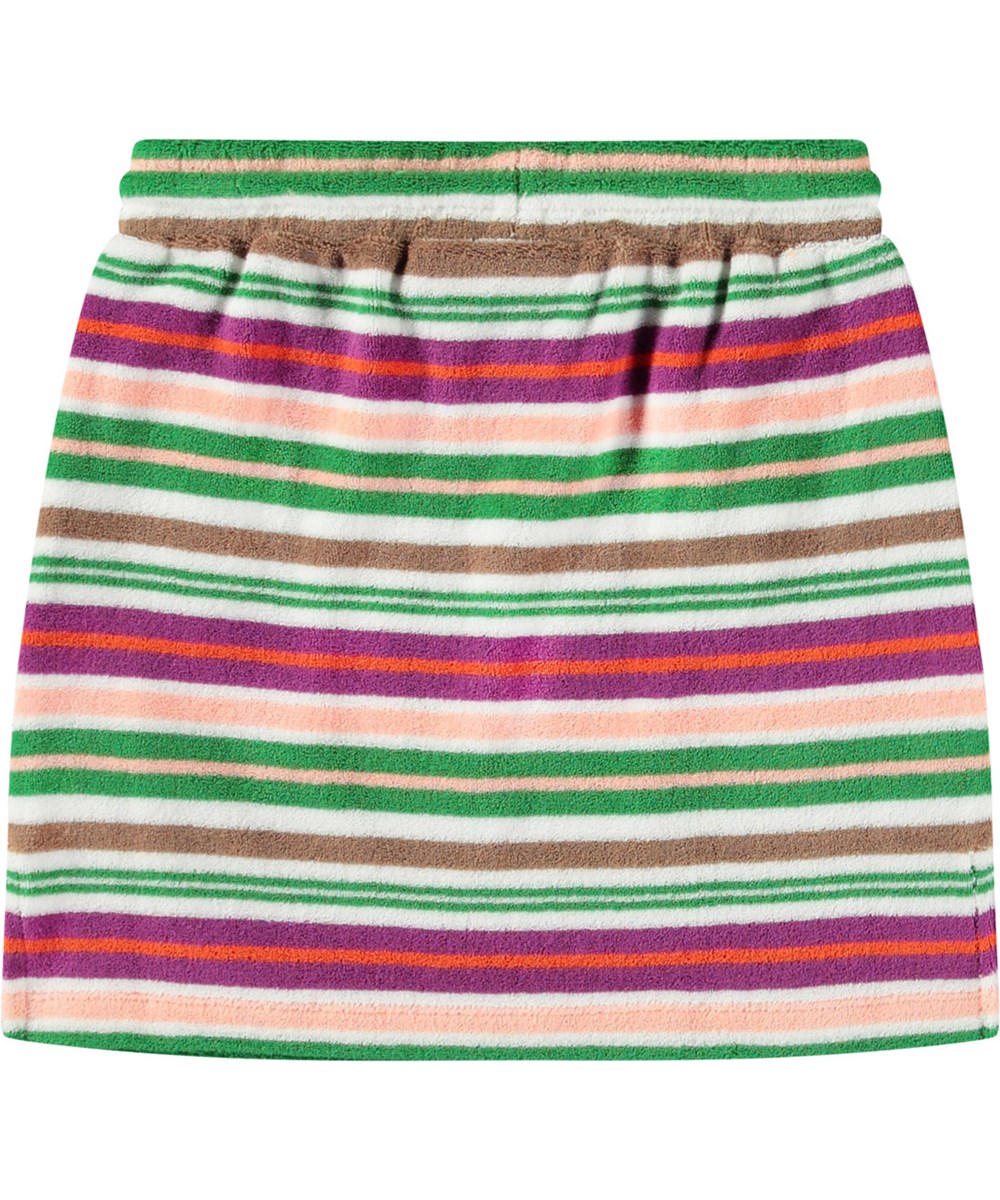Bethany - Exotic Stripe - Gestreifter mehrfarbiger Rock aus weicher Baumwoll-Frottee für Kinder.