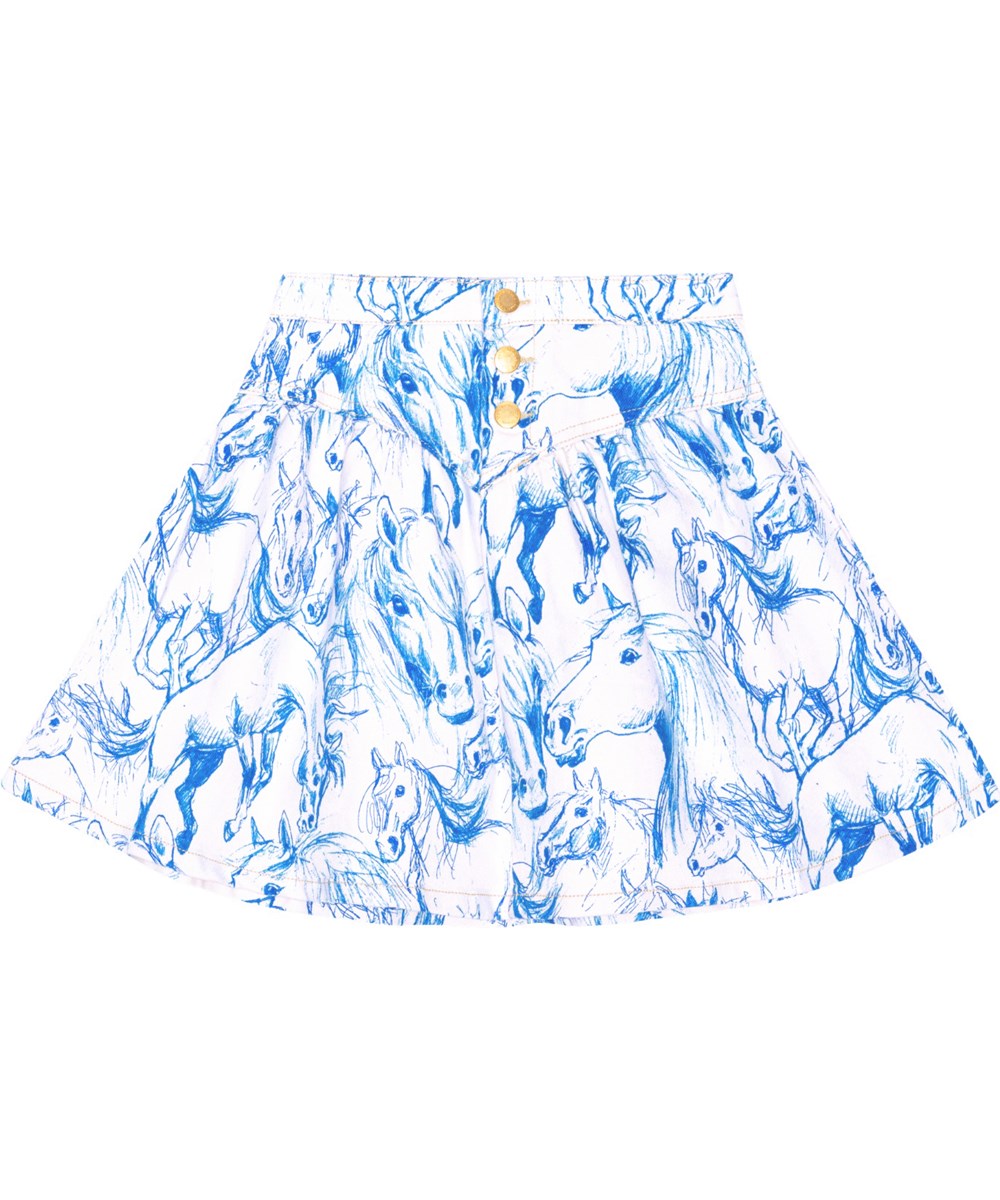 Betsy - Blue Horses - Weißer Jeansrock mit Pferdeprint