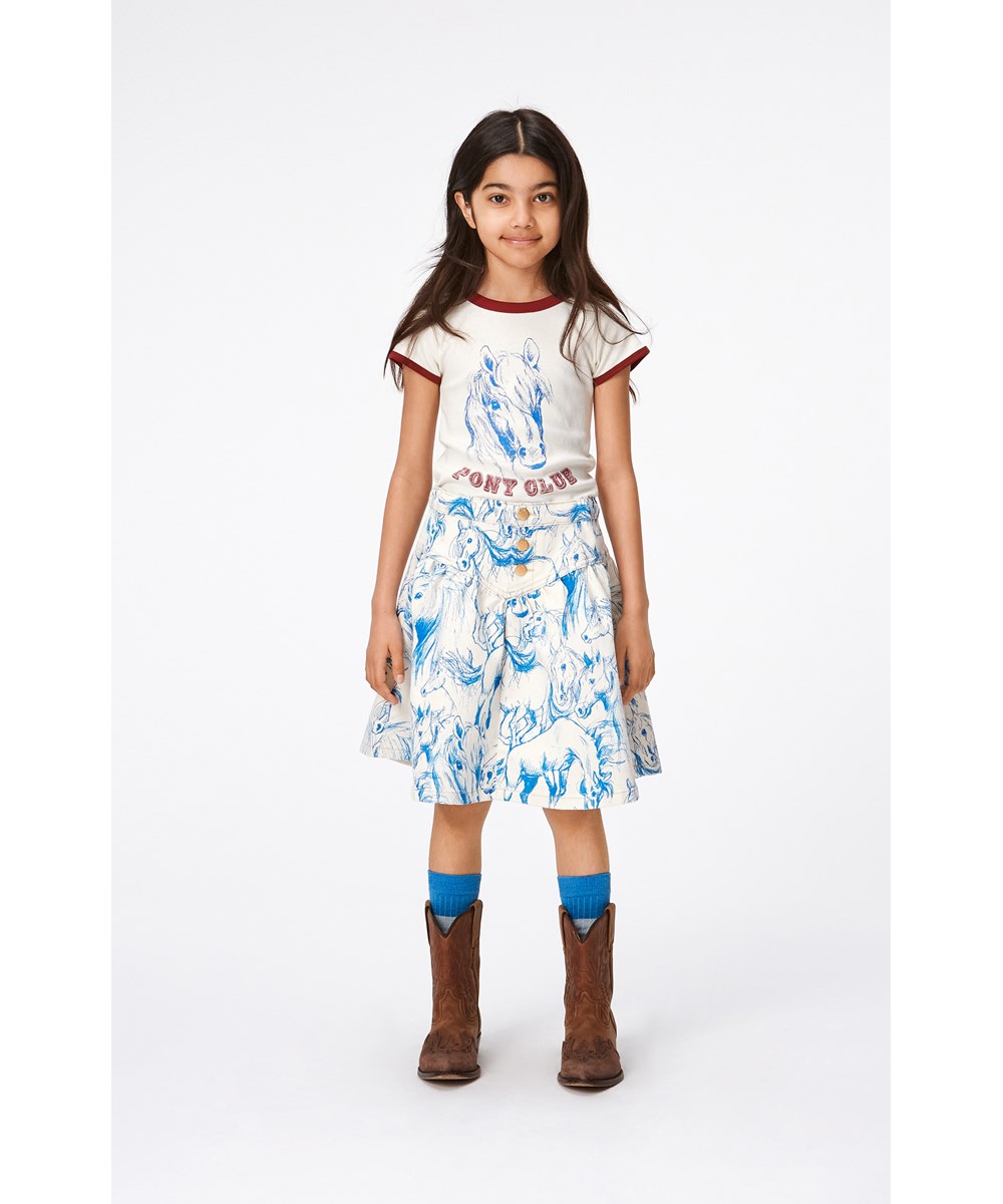 Betsy - Blue Horses - Weißer Jeansrock mit Pferdeprint