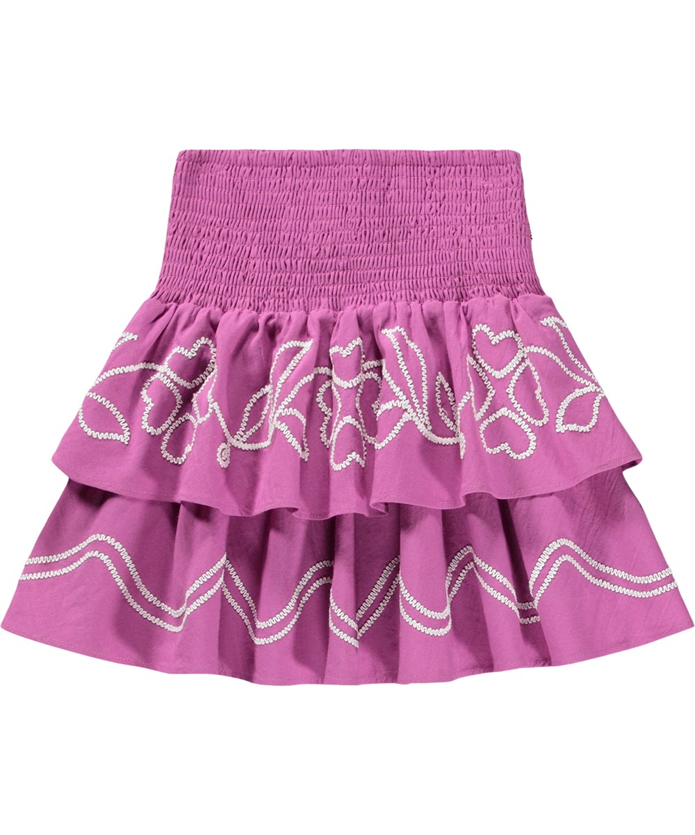 Bonita - Charisma - Knielanger lila Rock für Kinder aus Öko-Baumwolle mit Stickerei