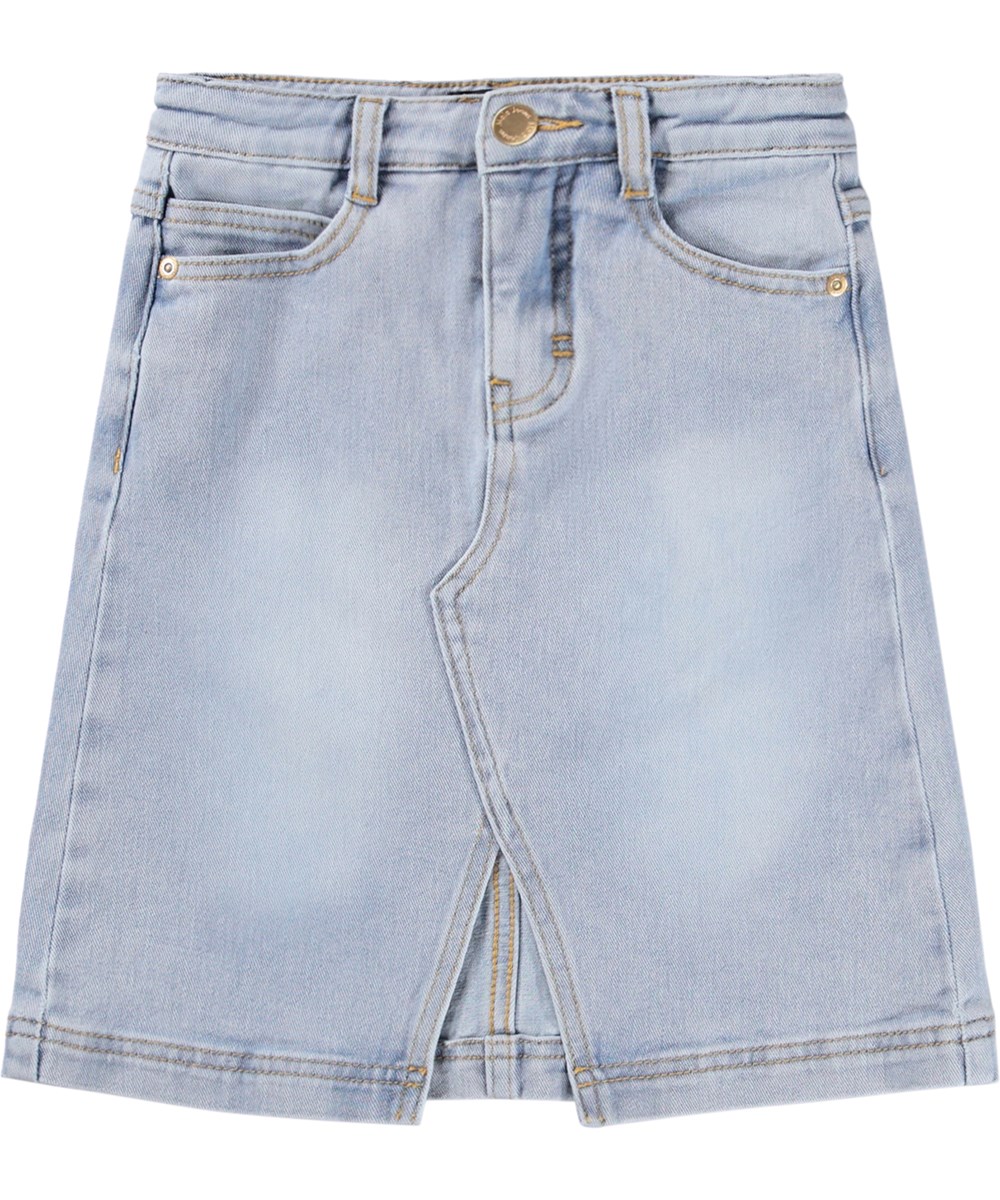 Brickly - Bleached - Hellblauer Jeansrock für Kinder aus Öko-Baumwolle mit Schlitz