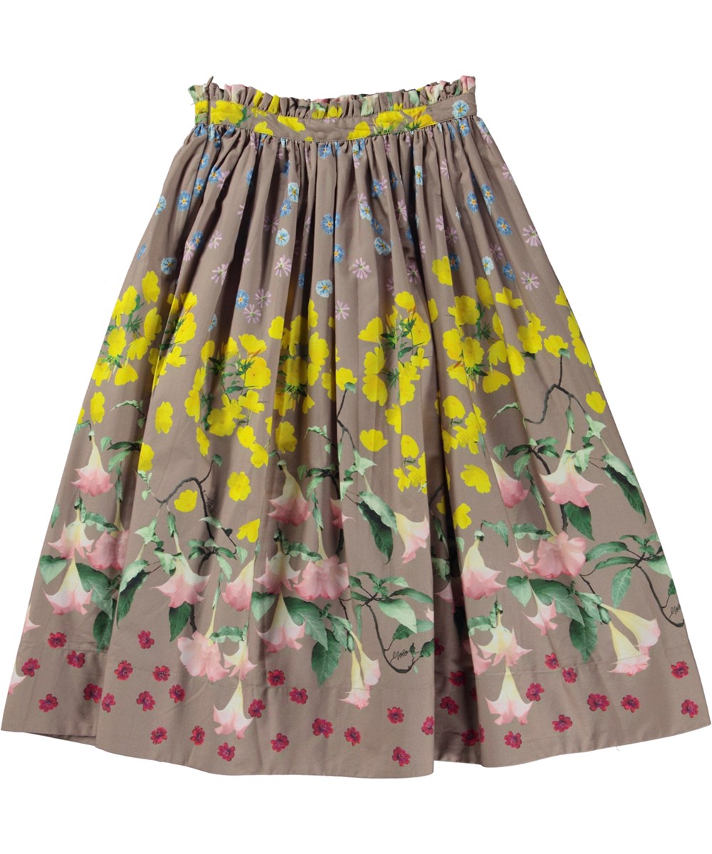 Brisa - Flower Stripe - Graubrauner Öko-Maxirock mit Allover-Blumendruck