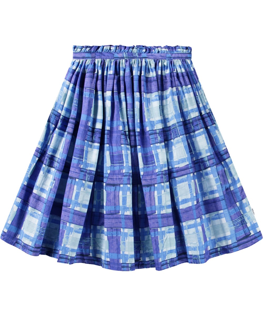 Brisali - Blue Checks - Blau karierten knielangen Rock aus Öko-Baumwolle für Kinder.