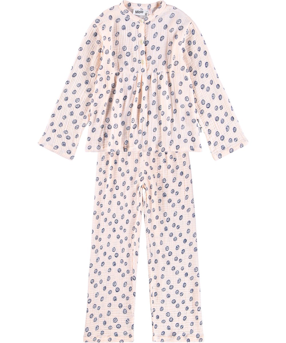 Lin - Rose Hips Moods - Niedliches Pyjama-Set für Kinder aus doppelt gewebter Öko-Baumwolle.
