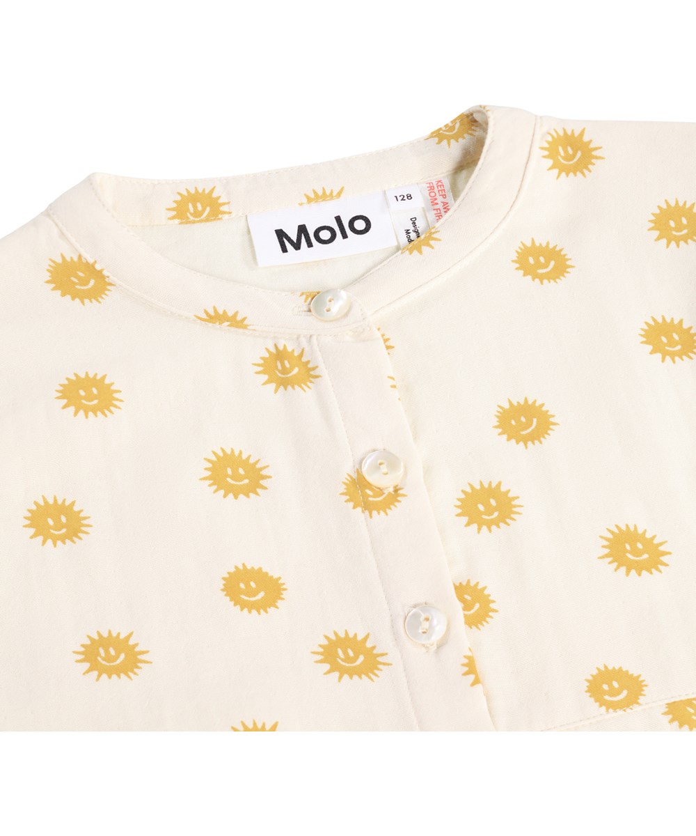 Lin - Sunshine Night - Off-weißer Pyjama-Set für Kinder aus Bio-Baumwolle mit einem Druck