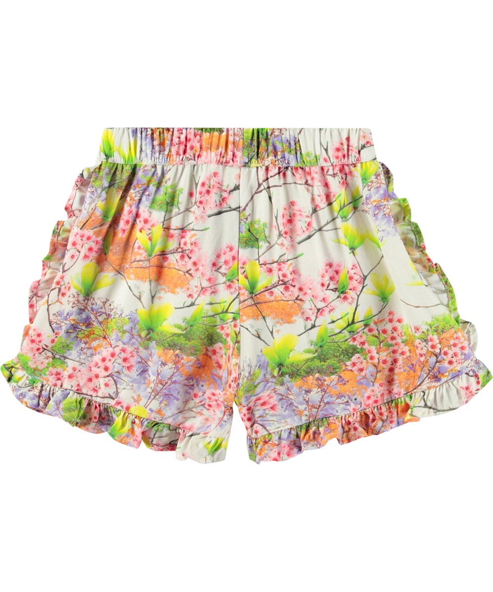 Acacia - In Bloom - Shorts aus Viskose. Druck von blühenden Bäumen für Kinder.