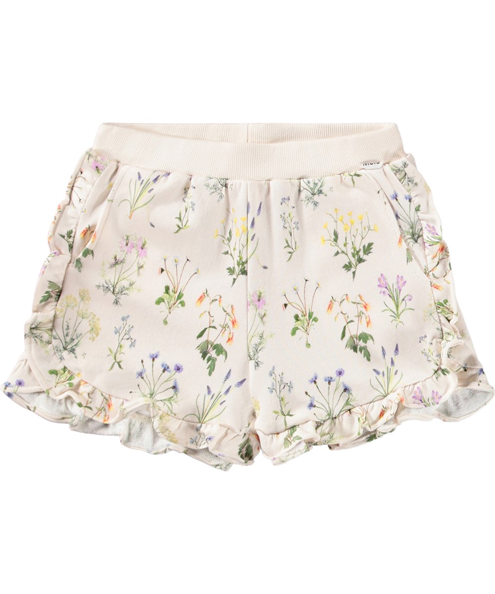 Acacia - Primavera - Weiße Shorts für Kinder aus weicher Bio-Baumwolle mit Blumenmuster