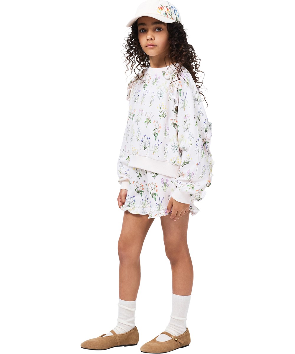 Acacia - Primavera - Weiße Shorts für Kinder aus weicher Bio-Baumwolle mit Blumenmuster