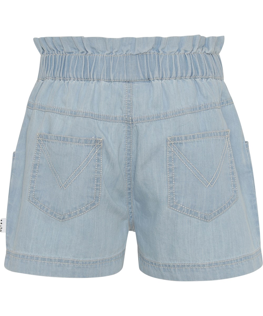 Adara - Light Washed Blue - Hellblaue hoch taillierte Denim-Shorts