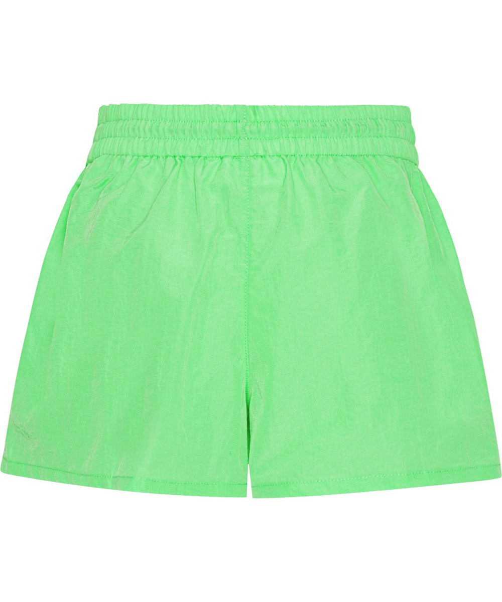 Addie - Classic Green - Neongrüne, sportliche Nylon-Shorts mit Kleeblatt-Logo