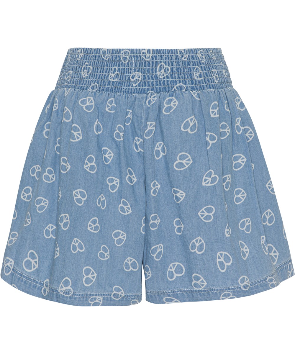Alanis - Love Peace Blue - Hellblaue Shorts mit Herz-Friedenszeichen-Print